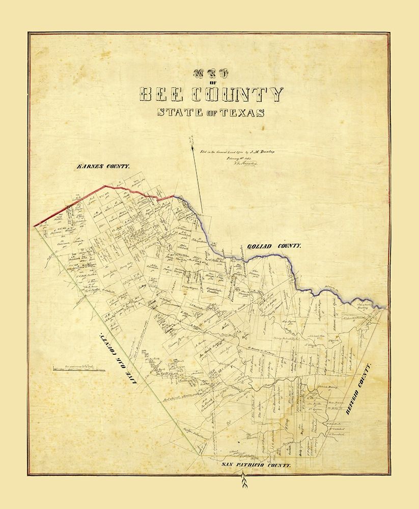 Bee County Texas - Dunlap 1863 art print by Dunlap for $57.95 CAD