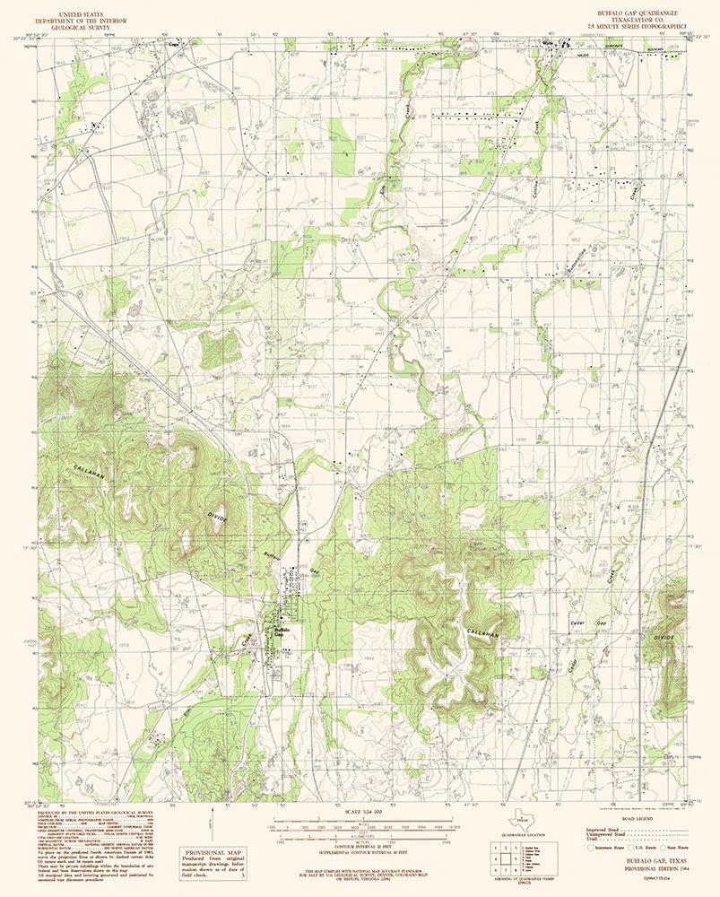Buffalo Gap Texas Quad - USGS 1984 art print by USGS for $57.95 CAD
