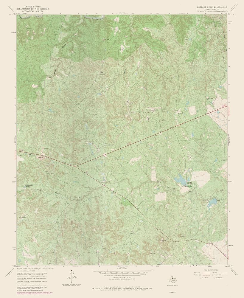 Buzzard Peak Texas Quad - USGS 1967 art print by USGS for $57.95 CAD
