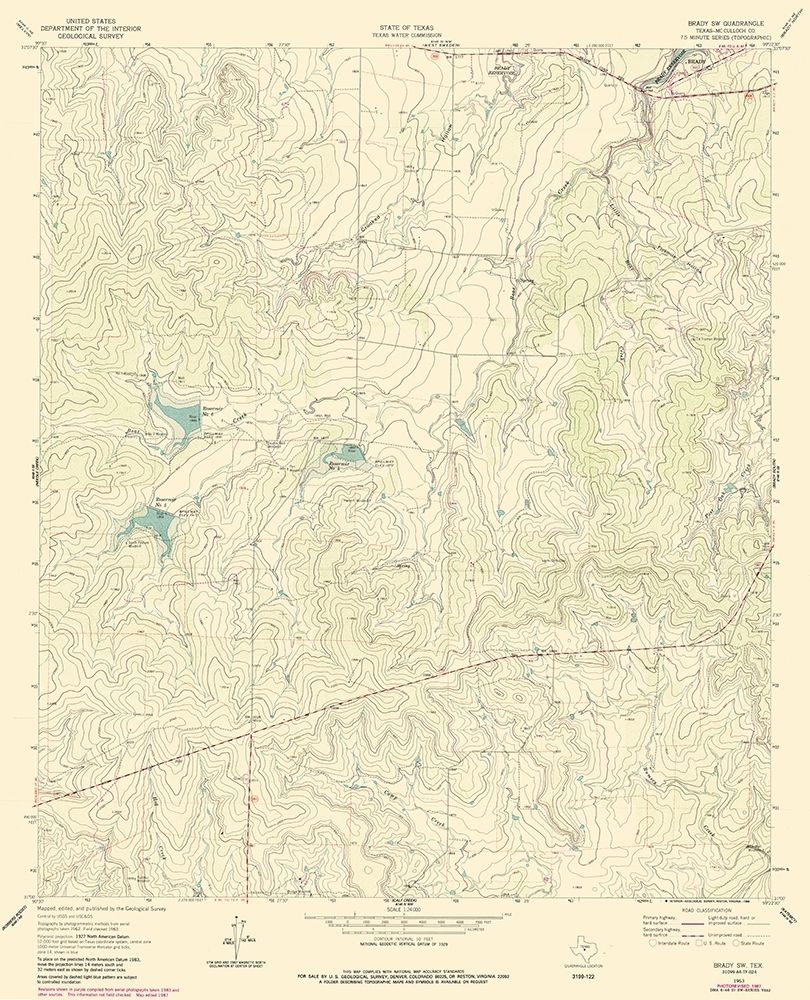 South West Brady Texas Quad - USGS 1963 art print by USGS for $57.95 CAD