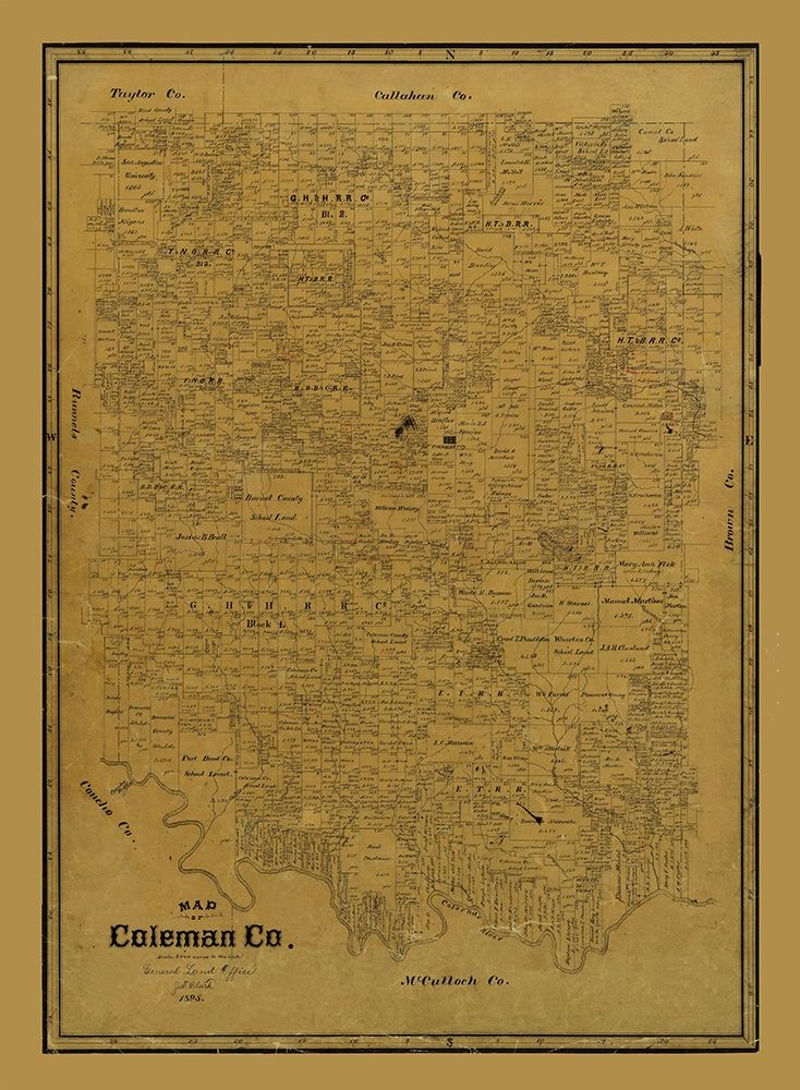 Coleman County Texas - Clark 1895  art print by Clark for $57.95 CAD