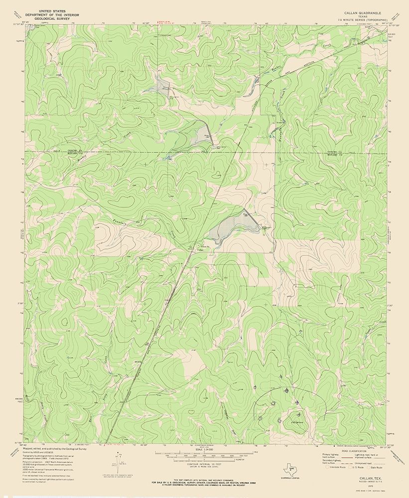 Callan Texas Quad - USGS 1970 art print by USGS for $57.95 CAD