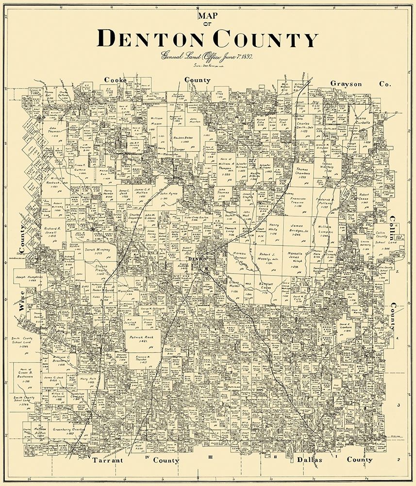 Denton Texas Landowner - General Land Office 1897 art print by Land Office for $57.95 CAD