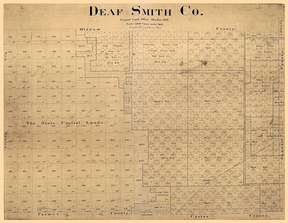 Deaf Smith County Texas - Pressler 1898  art print by Pressler for $57.95 CAD