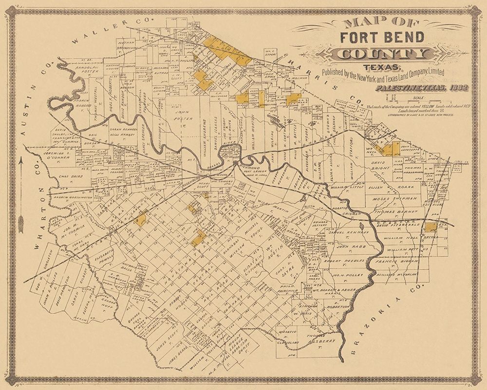 Fort Bend Texas Landowner - Land Office 1882 art print by Land Office for $57.95 CAD
