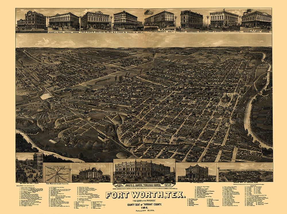 Fort Worth Texas - Beck 1885 art print by Beck for $57.95 CAD