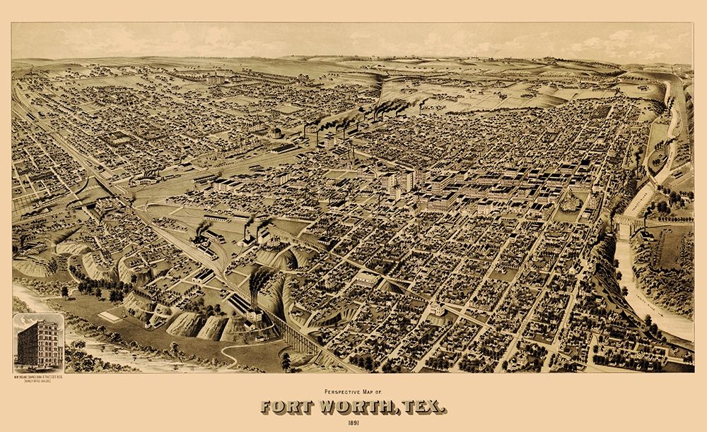 Fort Worth Texas - Wellge 1891 art print by Wellge for $57.95 CAD