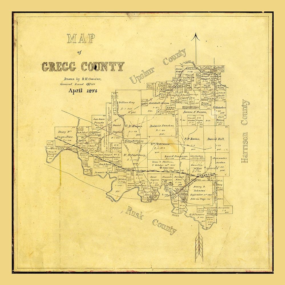 Gregg County Texas - Cousins 1874 art print by Cousins for $57.95 CAD
