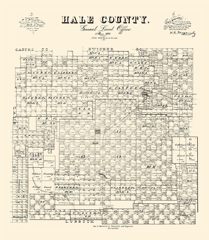 Hale County Texas - McGaughey 1892 art print by McGaughey for $57.95 CAD