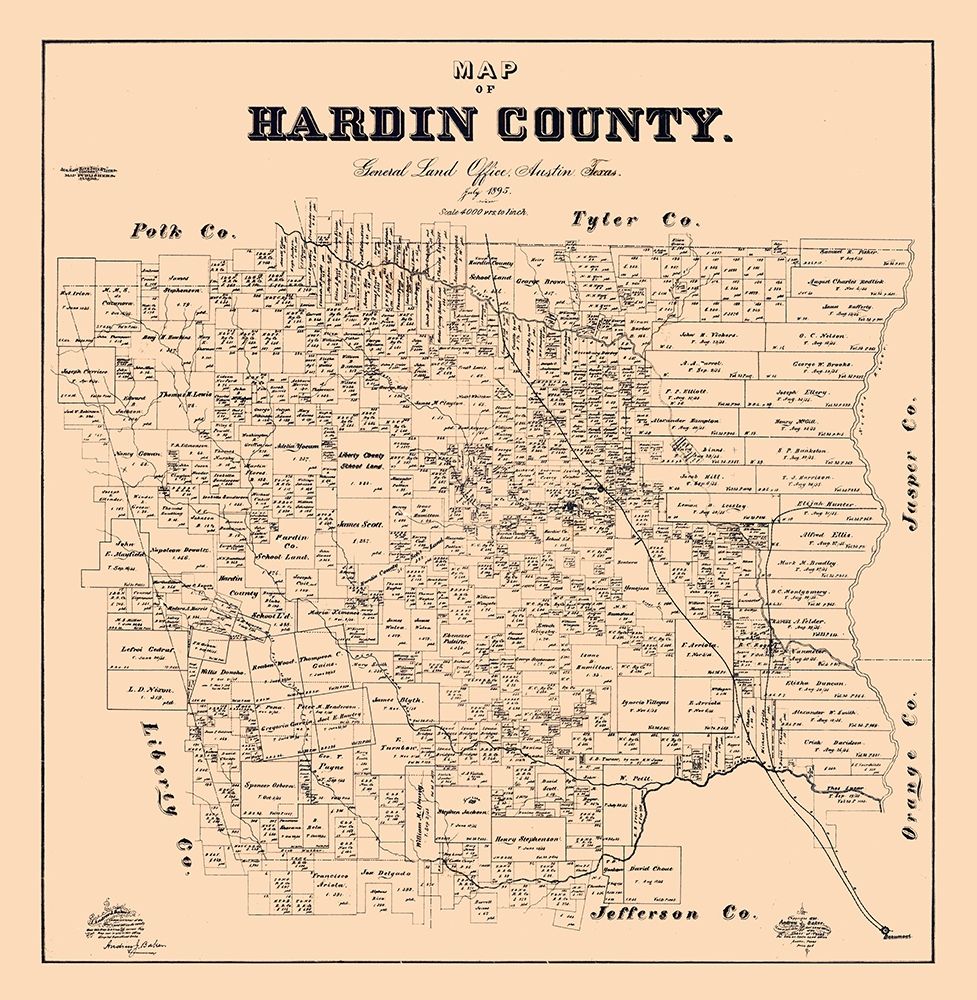 Hardin County Texas - Baker 1895 art print by Baker for $57.95 CAD