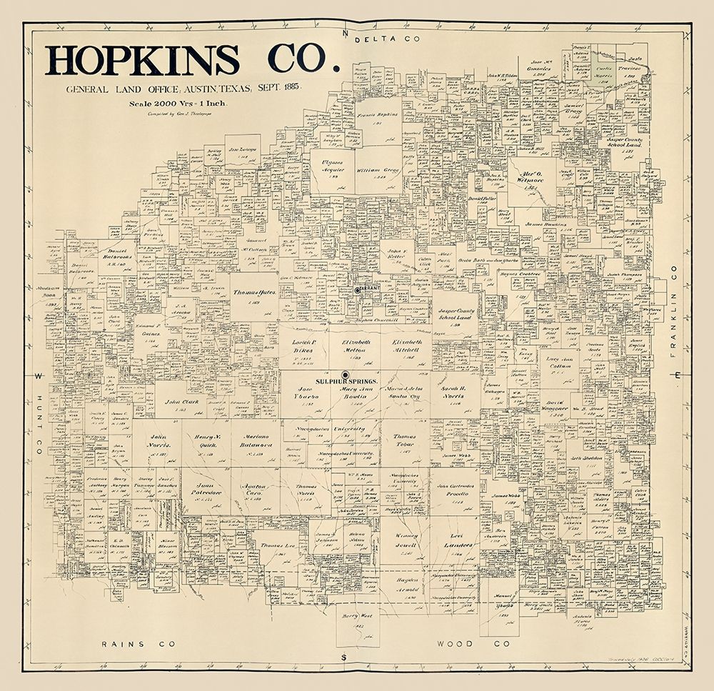 Hopkins County Texas - Thielepape 1885  art print by Thielepape for $57.95 CAD