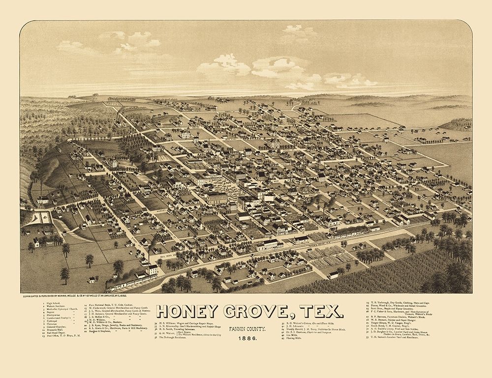 Honey Grove Texas - Norris 1886 art print by Norris for $57.95 CAD
