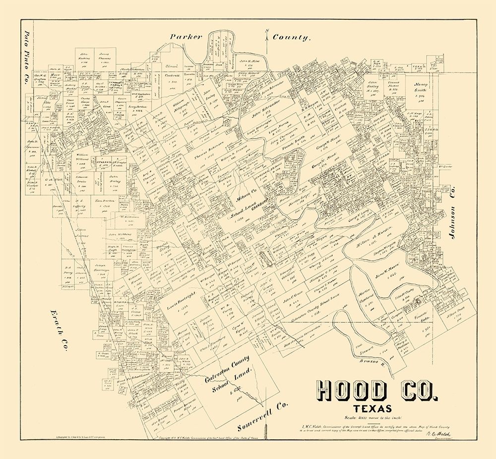 Hood County Texas - Walsh 1879 art print by Walsh for $57.95 CAD