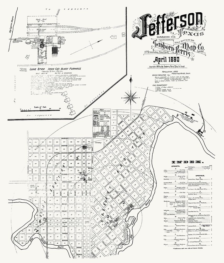 Jefferson Texas - Sanborn 1890 art print by Sanborn for $57.95 CAD