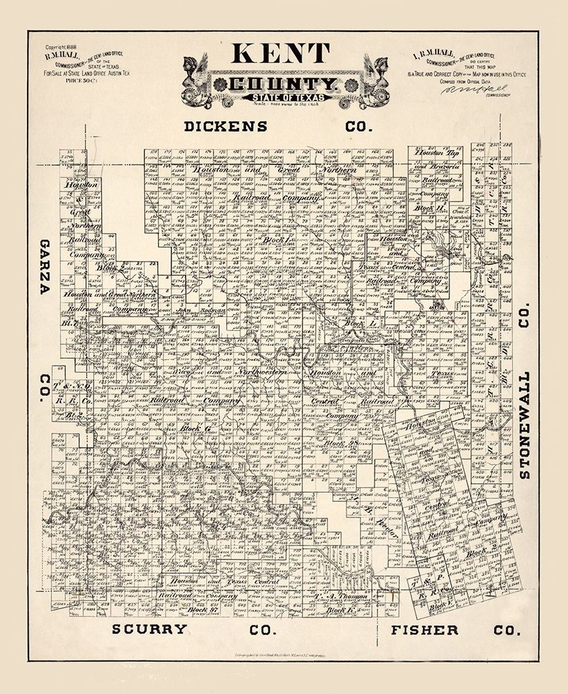 Kent County Texas - Hall 1888  art print by Hall for $57.95 CAD