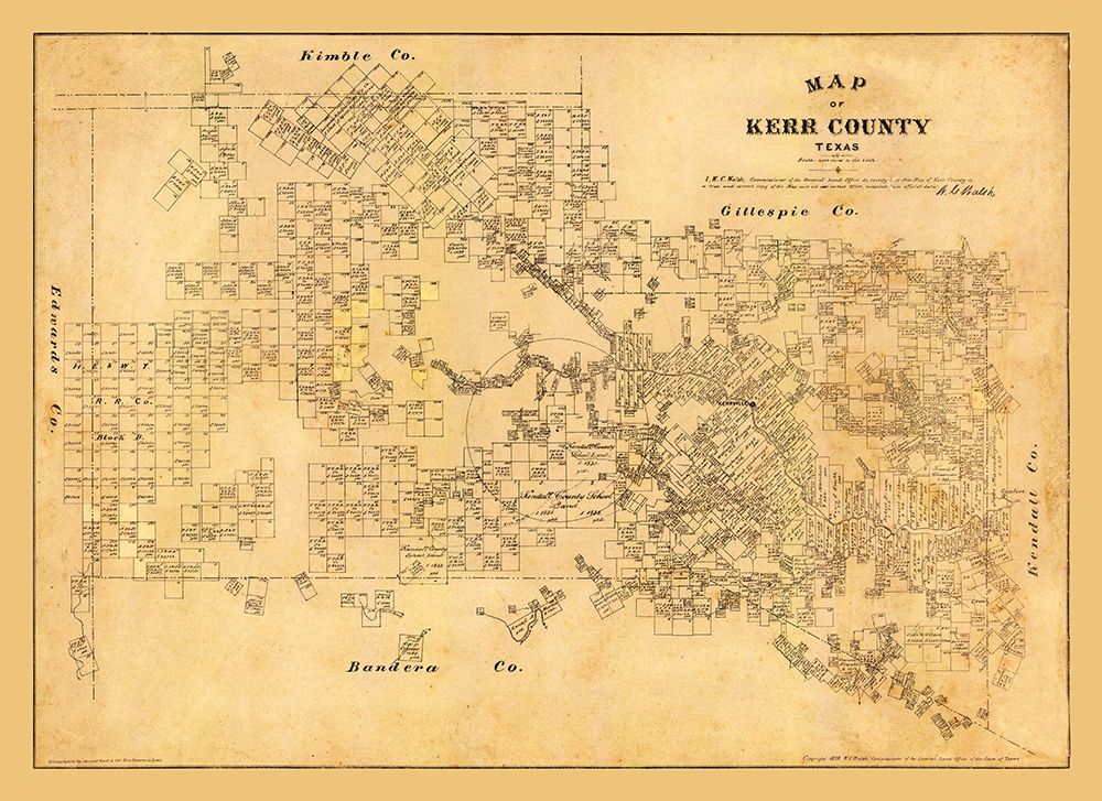 Kerr County Texas - Walsh 1879  art print by Walsh for $57.95 CAD