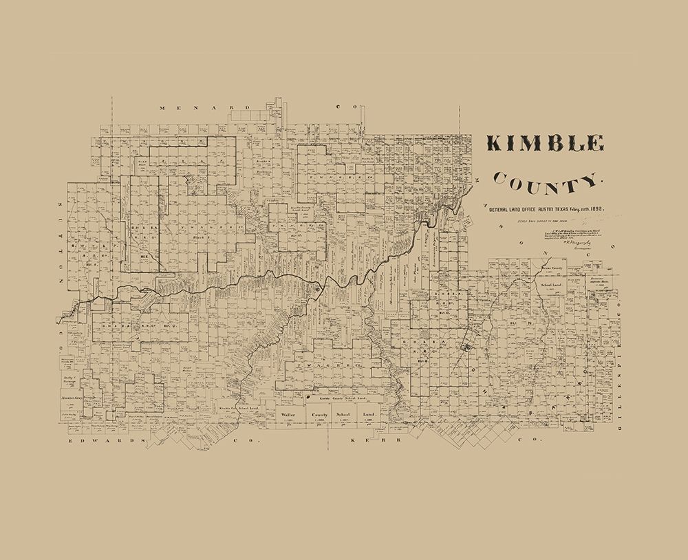 Kimble County Texas - McGaughey 1892  art print by McGaughey for $57.95 CAD