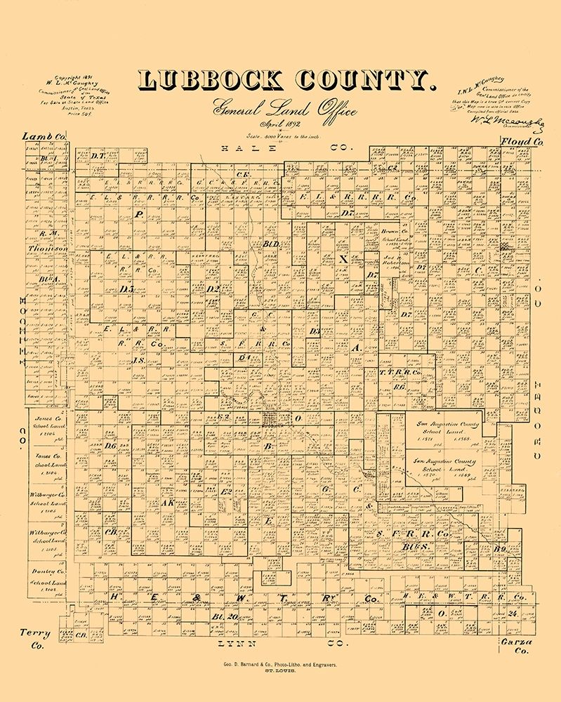 Lubbock County Texas - McGaughey 1892  art print by McGaughey for $57.95 CAD