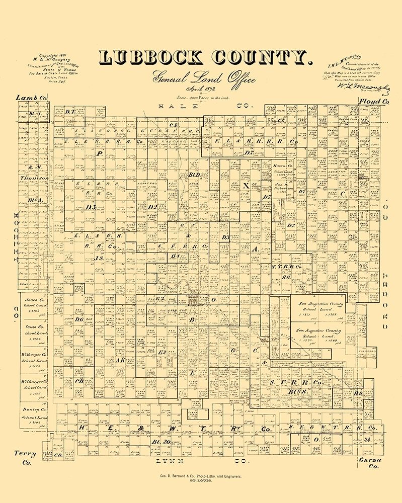Lubbock County Texas - McGauhey 1892  art print by McGaughey for $57.95 CAD