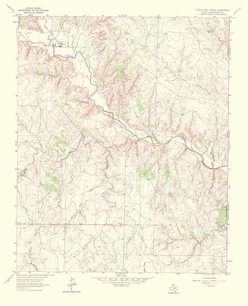 Little Wolf Creek Texas Quad - USGS 1967 art print by USGS for $57.95 CAD