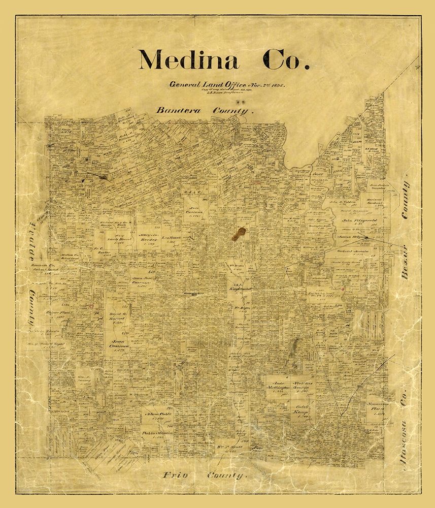 Medina County Texas - Rowe 1895  art print by Rowe for $57.95 CAD