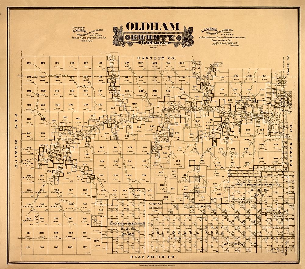 Oldham County Texas - Hall 1888  art print by Hall for $57.95 CAD
