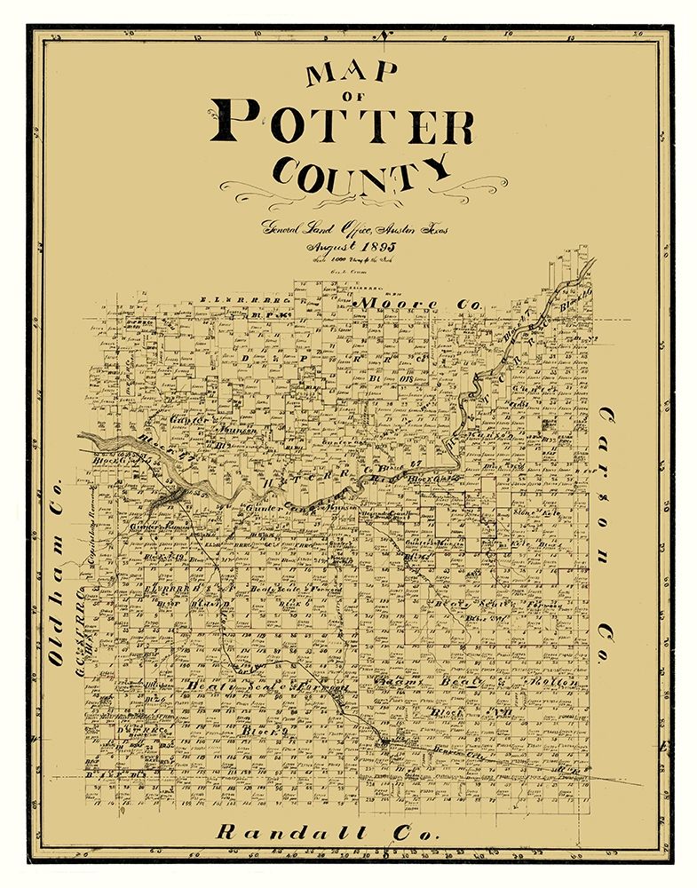 Potter County Texas - Cram 1895 art print by Cram for $57.95 CAD