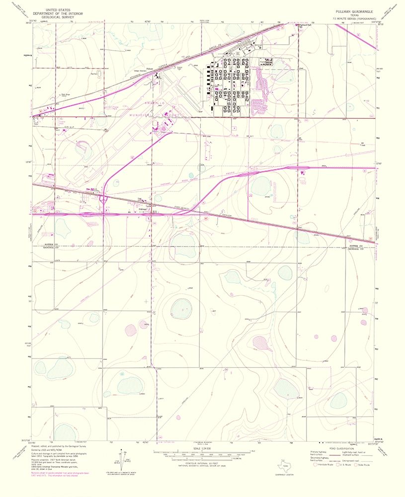 Pullman Texas Quad - USGS 1975 art print by USGS for $57.95 CAD