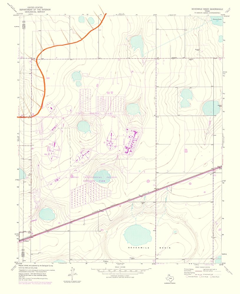 Sevenmile Basin Texas Quad - USGS 1975 art print by USGS for $57.95 CAD