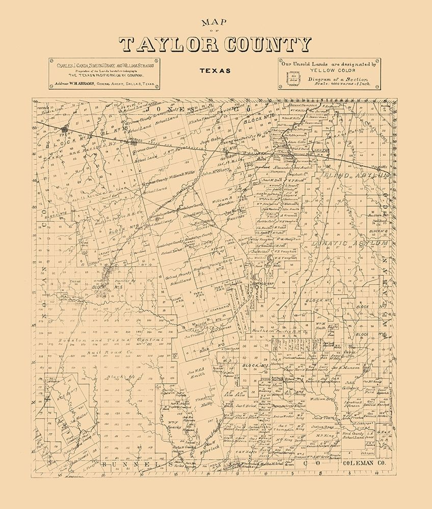 Taylor County Texas - Abrams 1890  art print by Abrams for $57.95 CAD