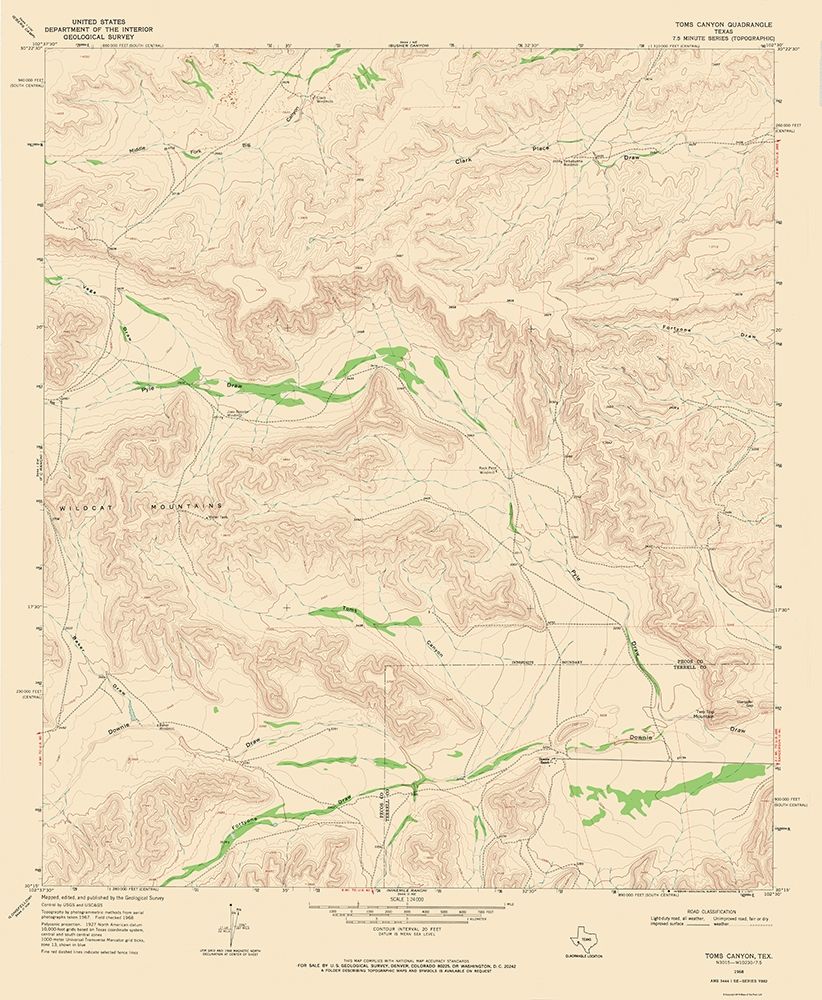 Toms Canyon Texas Quad - USGS 1968 art print by USGS for $57.95 CAD