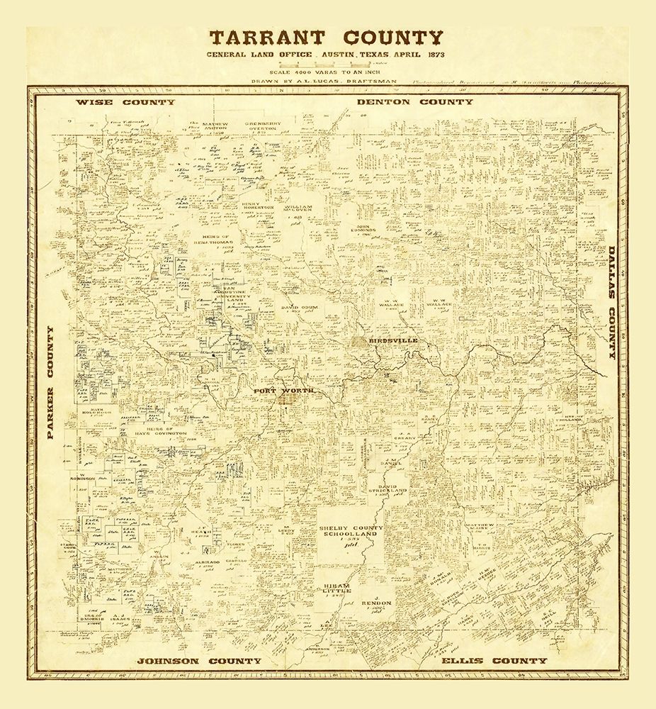Tarrant County Texas - Lucas 1873  art print by Lucas for $57.95 CAD