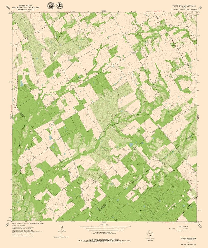 Three Oaks Texas Quad - USGS 1961 art print by USGS for $57.95 CAD