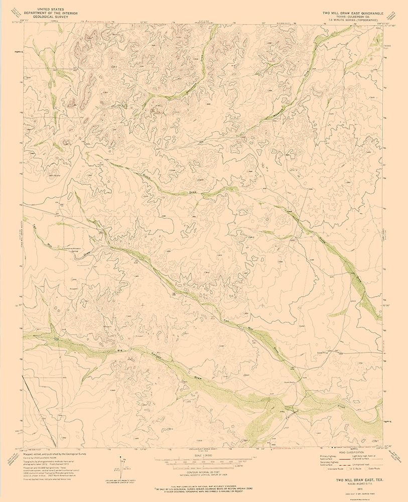 Two Mill Draw East Texas Quad - USGS 1973 art print by USGS for $57.95 CAD