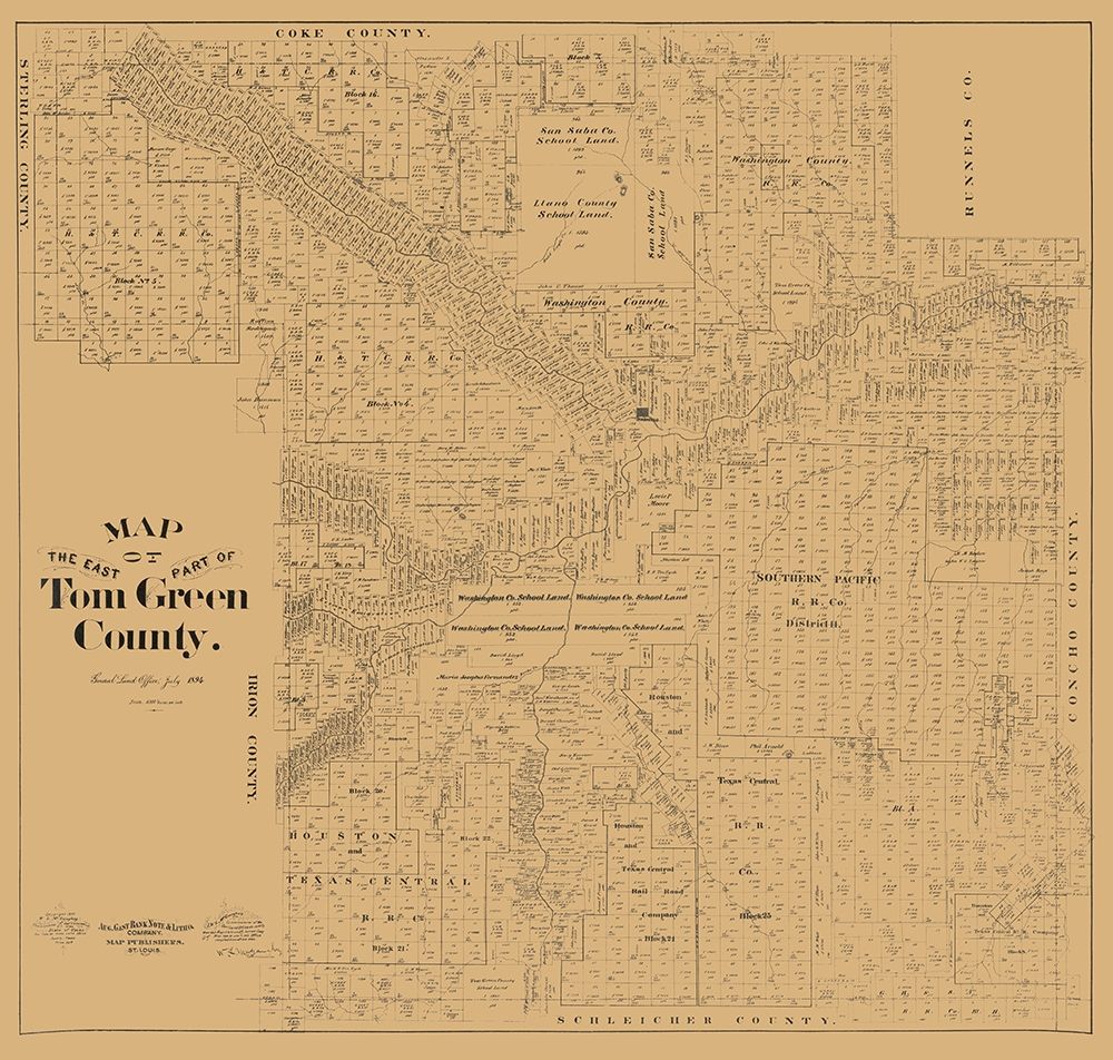 Tom Green County East Texas - McGaughey 1894  art print by McGaughey for $57.95 CAD