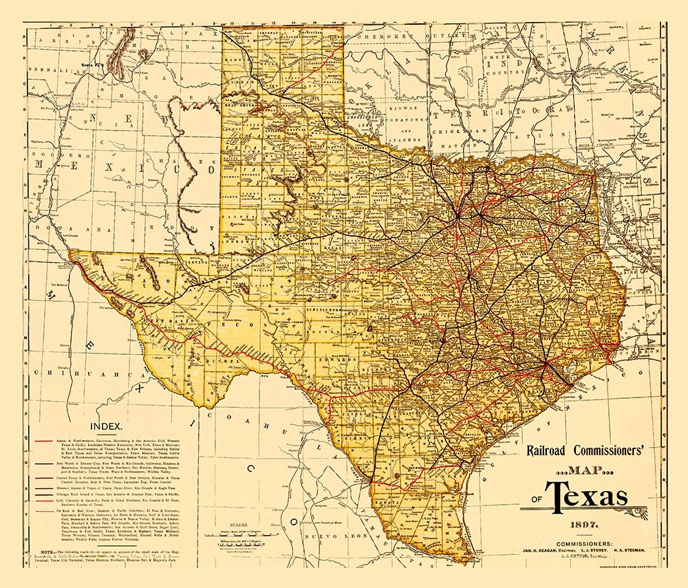Railroad Commissioners Map of Texas 1897 art print by Unknown for $57.95 CAD