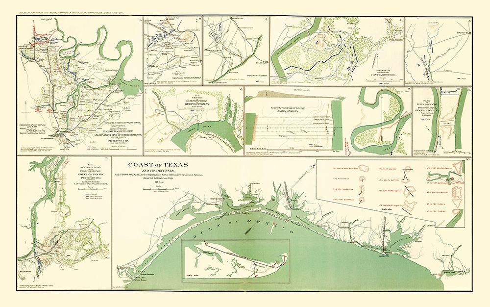 10 Views of Texas Coast and Defenses - Walker 1864 art print by Walker for $57.95 CAD