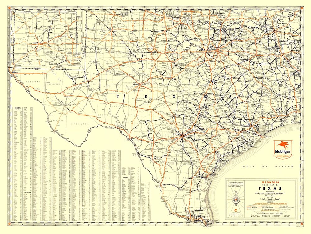 Texas Road Map from Magnolia Petro 1933 art print by General Drafting for $57.95 CAD