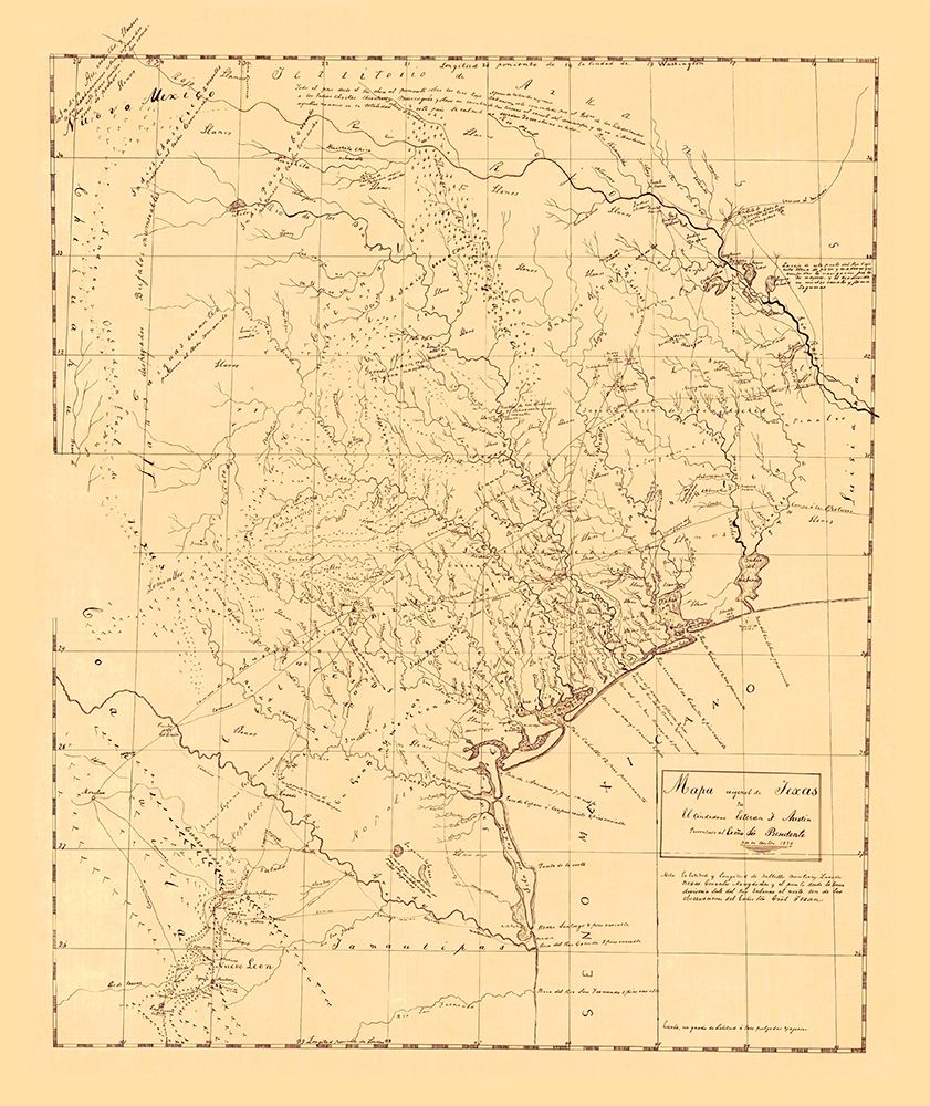 Texas Original Map - Austin 1829 art print by Austin for $57.95 CAD
