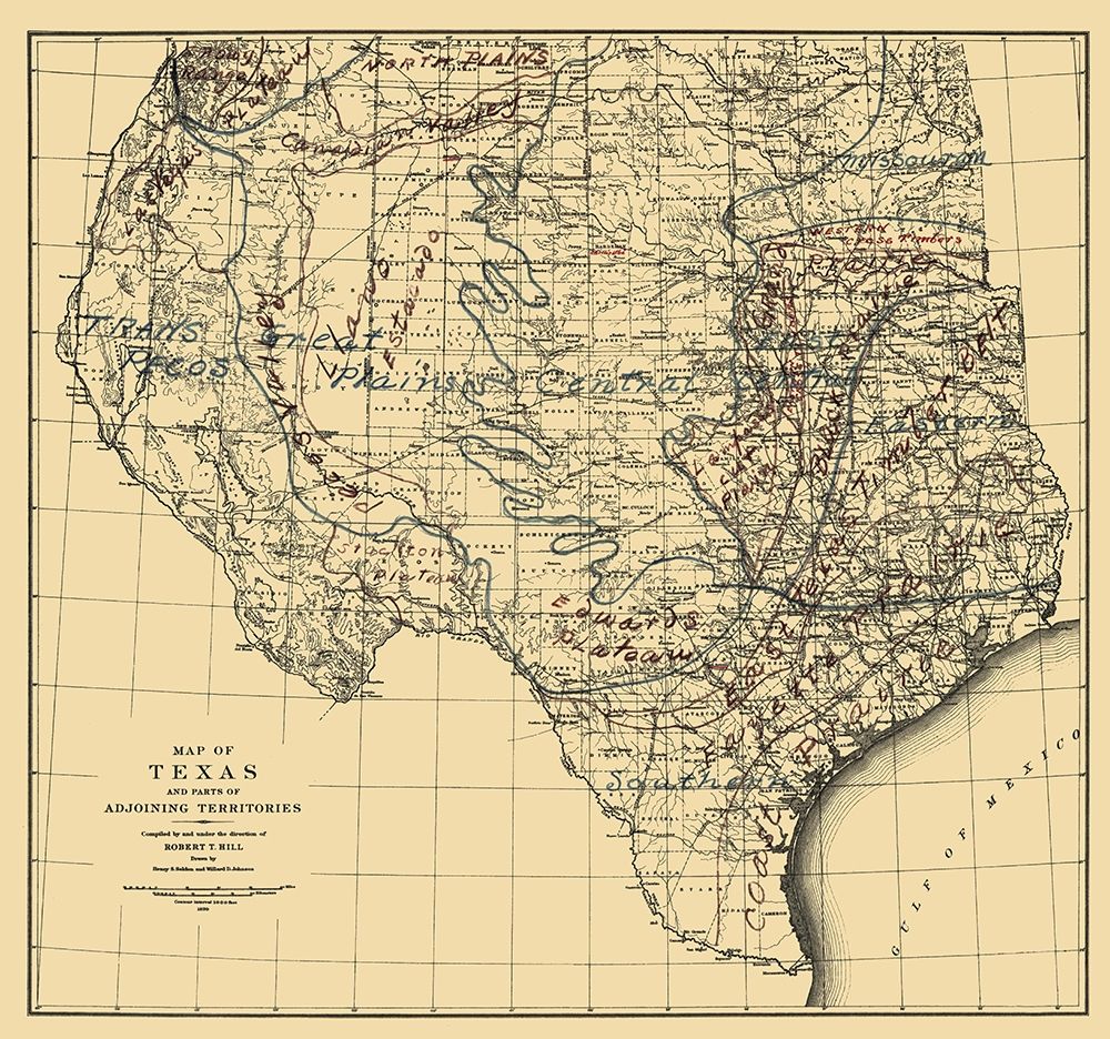Texas and Adjoining Territories - Graham 1899 art print by Graham for $57.95 CAD