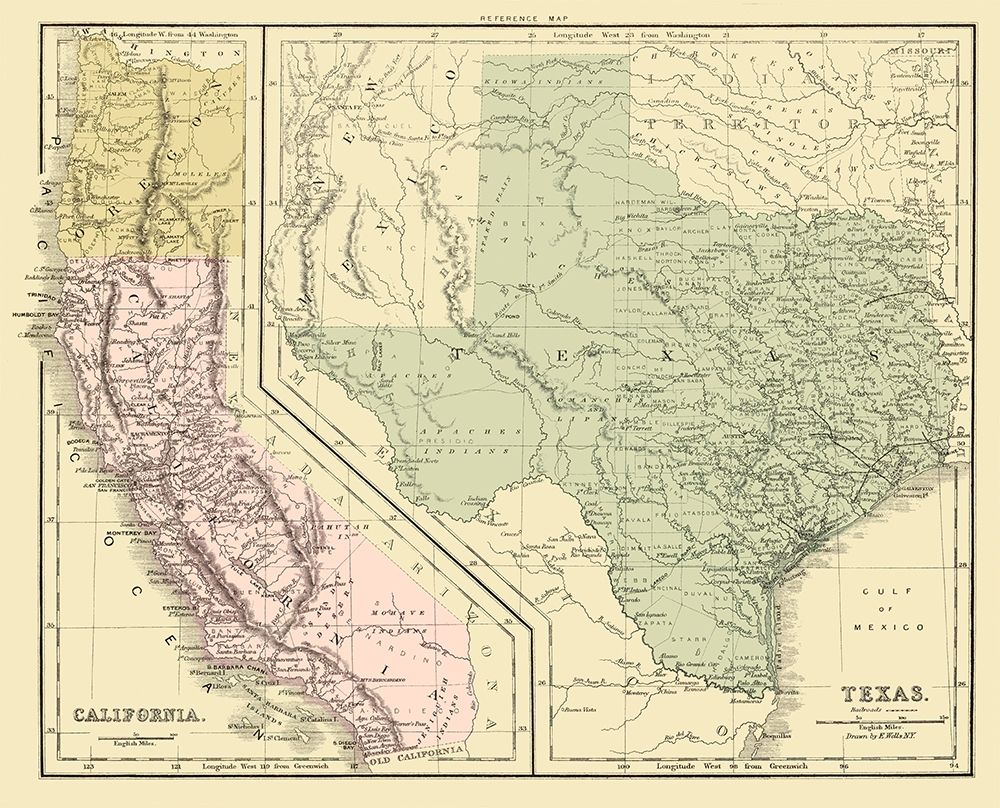 Texas with California and Oregon - Appleton 1864 art print by Appleton for $57.95 CAD