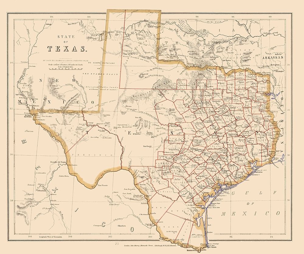Texas - Stanford 1857 art print by Stanford for $57.95 CAD