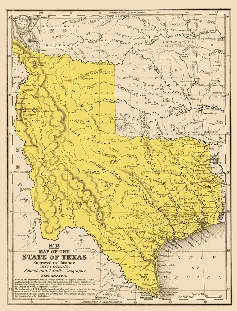 Texas Geographical - Mitchell 1847 art print by Mitchell for $57.95 CAD