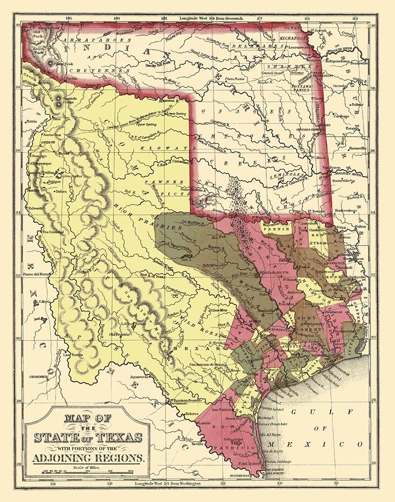 Texas - Cowperthwait and Mitchell 1846 art print by Cowperthwait for $57.95 CAD