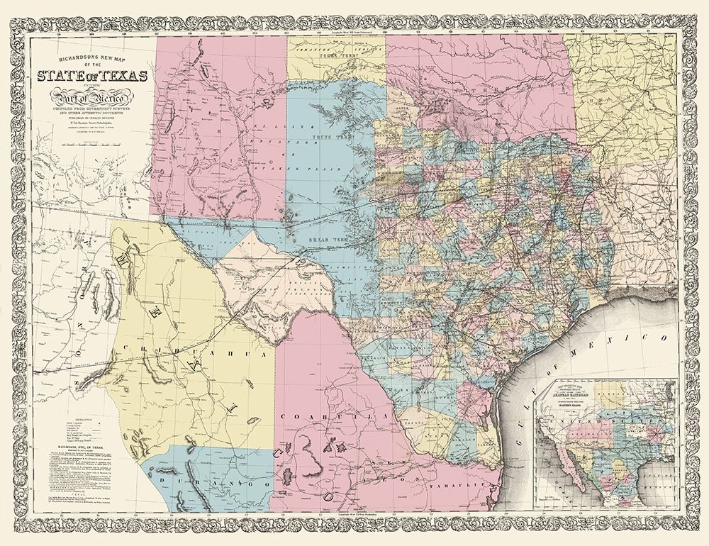 Texas and Part of Mexico - Desilver 1861 art print by Desilver for $57.95 CAD