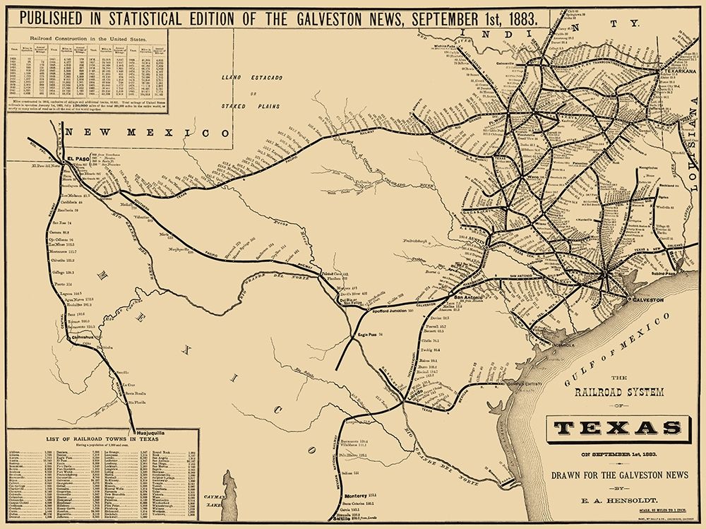 Texas Railroad System - Hensoldt 1883 art print by Hensoldt for $57.95 CAD