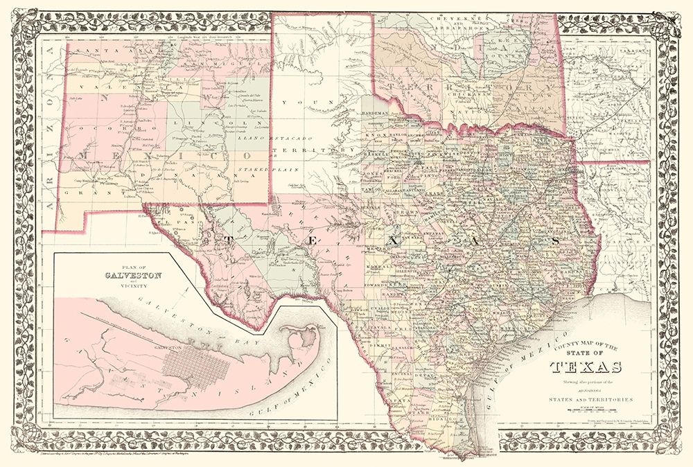 Texas Counties - Gamble 1876 art print by Gamble for $57.95 CAD