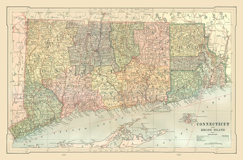 Connecticut, Rhode Island  - Monteith 1882 art print by Monteith for $57.95 CAD