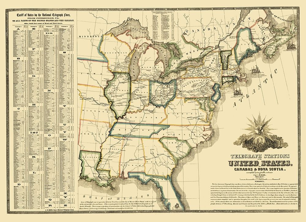United States Telegraph Stations - Barr 1853 art print by Barr for $57.95 CAD
