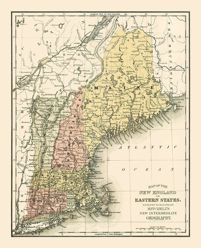 Eastern States - Mitchell 1877 art print by Mitchell for $57.95 CAD